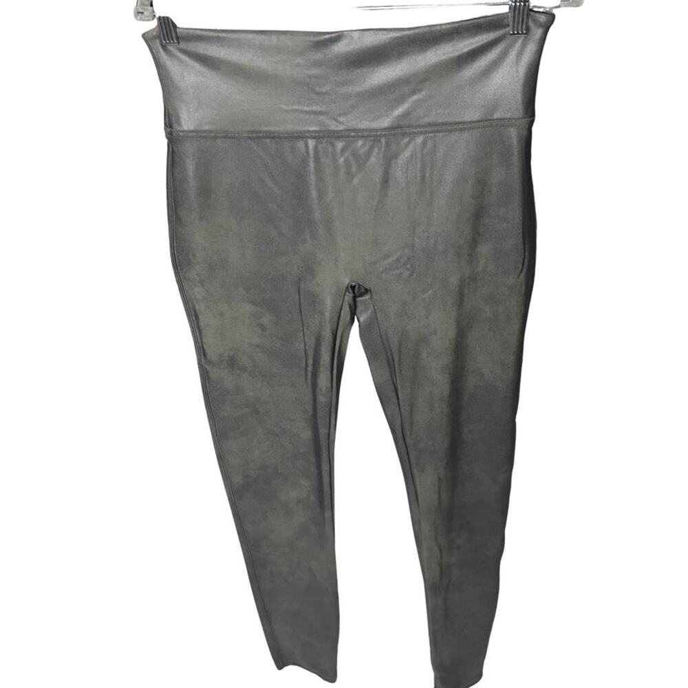 Spanx Faux Leather Leggings Gunmetal Grey Metallic Shimmer Plus Size 1X